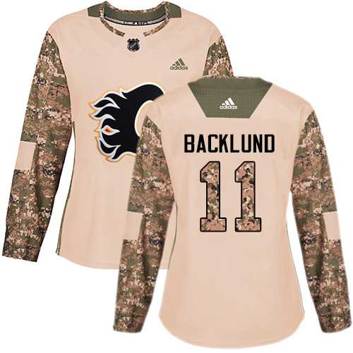 Adidas Flames #11 Mikael Backlund Camo Authentic Veterans Day Women's Stitched NHL Jersey